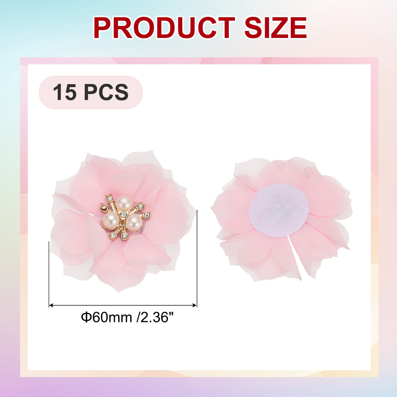 Unique Bargains Rhinestone Pearl Chiffon Flower Embellishments Pink