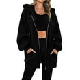 thumbnail image 2 of Hoodies for Women Hooded Sweatshirt Basic Zip-Up Jersey Jacket Long Sleeve Top with Pockets Plus Size Black S, 2 of 7