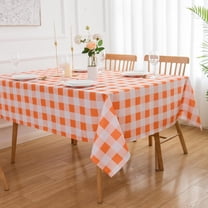 Fall Orange Gingham Tablecloth Plaid Checkered Oblong Tablecloth 60 X 84 - Rectangle Orange and White Polyester Fabric Table Cover Reusable Water Resistant for Autumn Thanksgiving Kitchen Outdoor