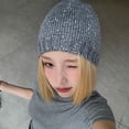 thumbnail image 3 of Grofry Women Hat Sequin Decor Dome Hip Hop Style Elastic Large Head Circumference Anti-slip Club Party Cap Outdoor Street Work Cycling Beanie, 3 of 8