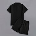 thumbnail image 5 of JUUYY Men's 2 Piece Casual Sets Solid Textured Short Sleeve Button Up Collared Shirts and Drawstring Shorts Set Summer Outfits Black XXL, 5 of 5