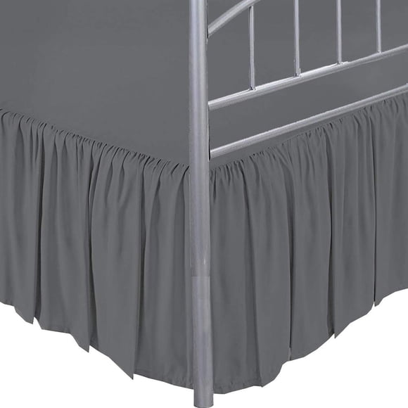 LINEN BEDDING Jupe de Lit Blanche Unie à Volants Complets, Retombée de 18 Pouces, Coins Fendus, avec Jupe de Lit Plateforme, Ajustement Facile, Style Froncé, Jupe de Lit à Volants 3 Côtés Format Complet Blanc