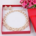 thumbnail image 3 of Jiaroswwei 2Pcs Women Fashion Faux Pearl Rhinestone Inlaid Necklace Earrings Jewelry Set, 3 of 8