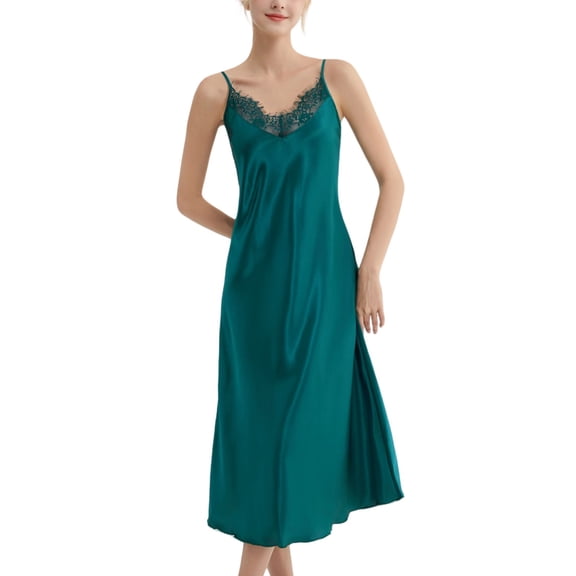 SWSMCLT Women's Light Chemise Slip Nightgown Modern Low Back Cami Night Gown Cool Sleep Night Dress Adjustable Lounge Dress Loose Dark Green 12-14