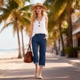 thumbnail image 2 of TaTaai Womens Casual Stripe Pants Cotton Linen Blend 7/8 Length Drawstring Waist Loose Fit Capri Trousers for Spring Summer Daily Wear Gift, 2 of 9
