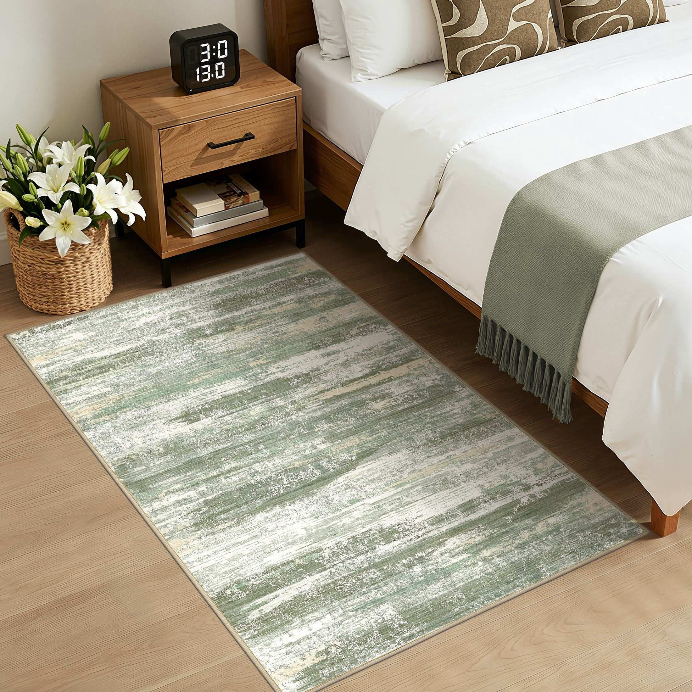 UERMEI 3'x5' Area Rugs for Entryway, Modern Abstract Washable Rug Door Mats for Bedroom Laundry Room, Non-Slip Soft Low Pile Home Decor Carpet Accent Rug Indoor Rug, Green