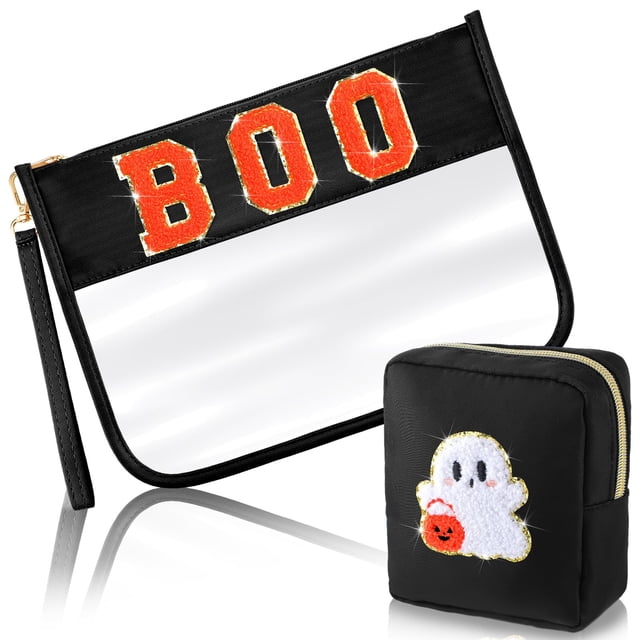 Bolsa de maquillaje Hillban Chenille Letter Boo Patch para Halloween, 2 unidades