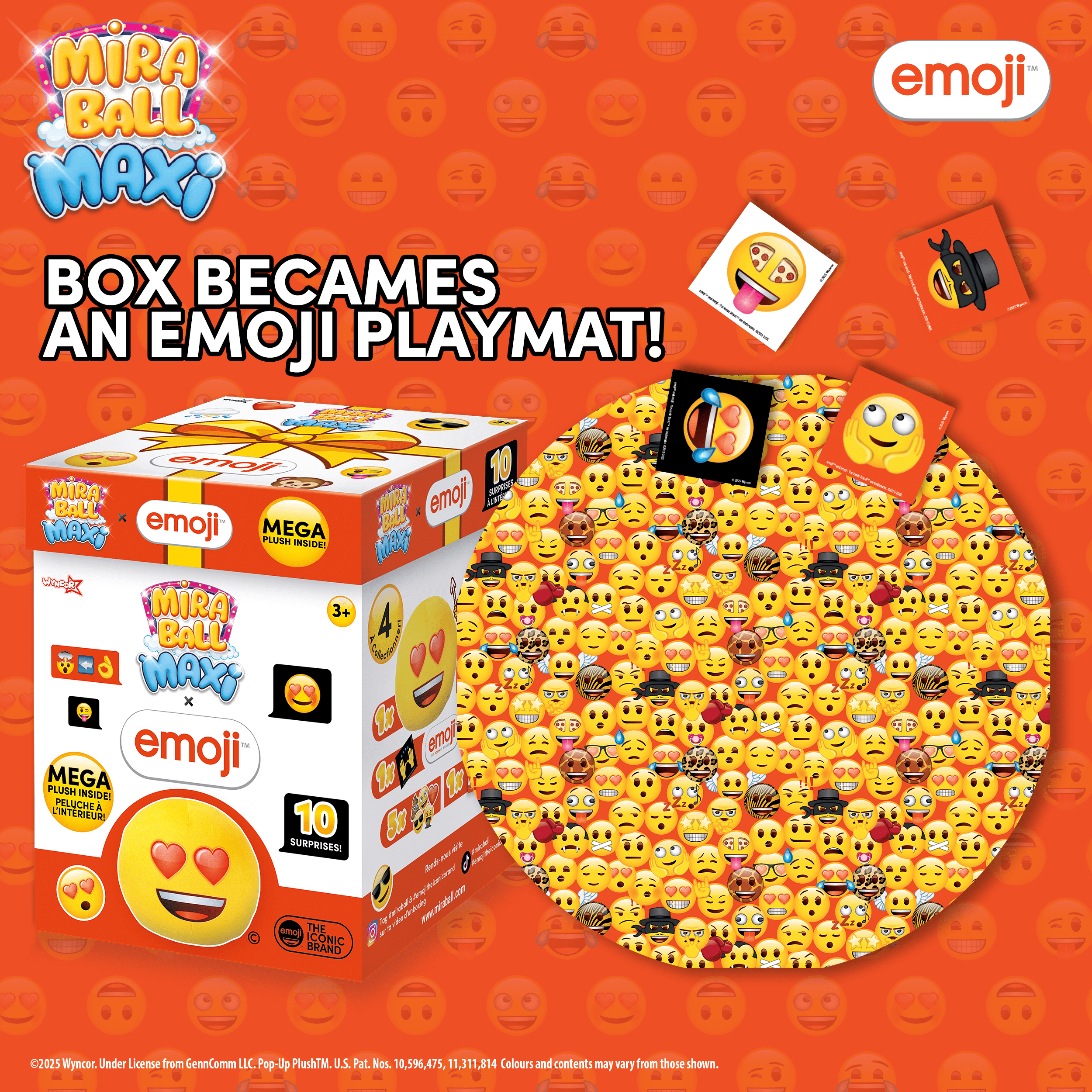 Miraball Maxi Surprise Box, Emoji - MEGA Plush Toy with Hidden Surprises & Playable Blind Box - 10" Soft Plush, Fun Playscape for Kids - Ideal Gift for Birthdays, Holidays & Parties