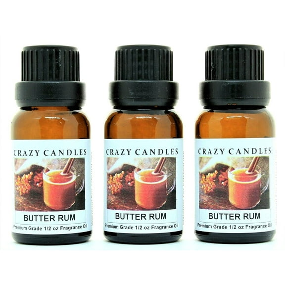 Crazy Candles Butter Rum 3 Bottles 1/2 FL Oz Each (15ml) Premium Grade Scented Fragrance Oil Made in USA