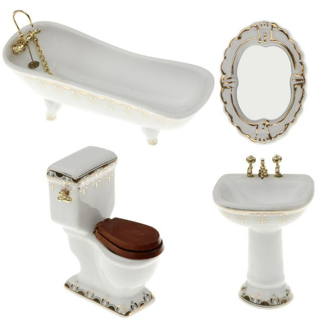 Juego De Inodoro Miniatura Sunnimix 4pcs Baño de casa de muñecas