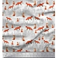 thumbnail image 1 of Soimoi White Cotton Duck Fabric Cedar Tree & Fox Animal Print Fabric by the Yard 42 Inch Wide, 1 of 3