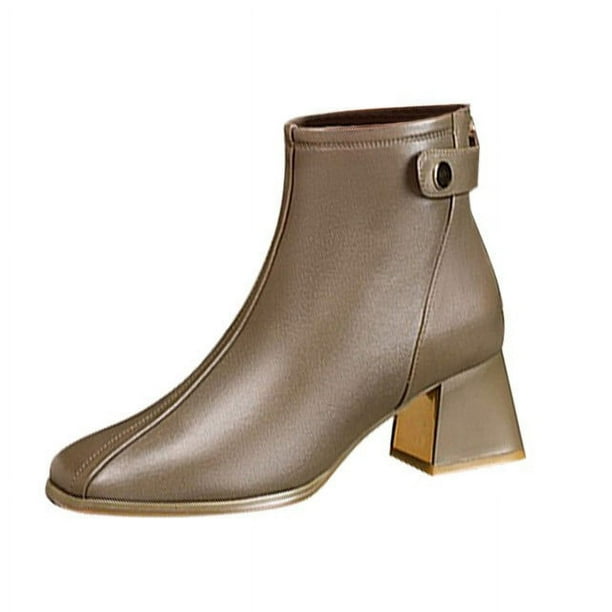 NECHOLOGY Botas Mujer Adulto Femenino Zapatos Botines de mujer Zapatos de mujer Botas casuales Tacón Tacón de bloque Color sólido Vellón Cuero Cremallera trasera Botas (B, 6.5)