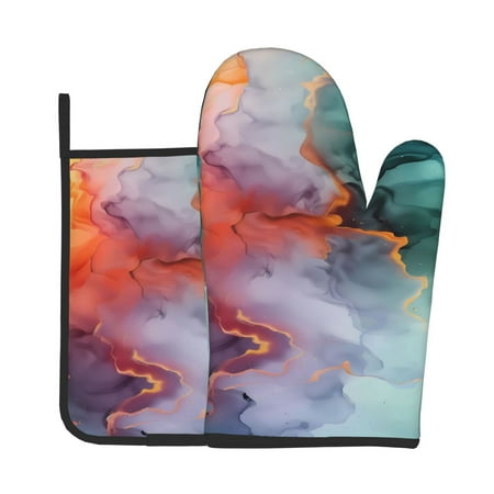 

Gaeub Colorful Abstract Waves Print Oven Mitts and Pot Holders Sets of 2 Heat Resistant Pad Cooking Gloves for Baking BBQ Home Decor