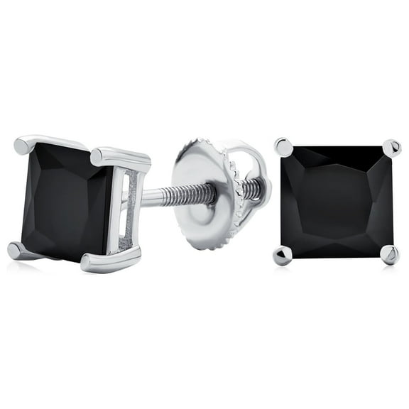 Bling Jewelry Mens Black Square .50 CT CZ Stud Earrings Princess Cut Screwback