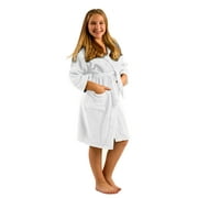 kids Hooded Plush Bathrobes Robe for Girls Boys for Beach, Swimming Pool, LARGE, WHITE