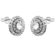 Matashi 18K White Gold Plated Stud Earrings with 'Three Concentric Circles' Design and High Quality Crystals