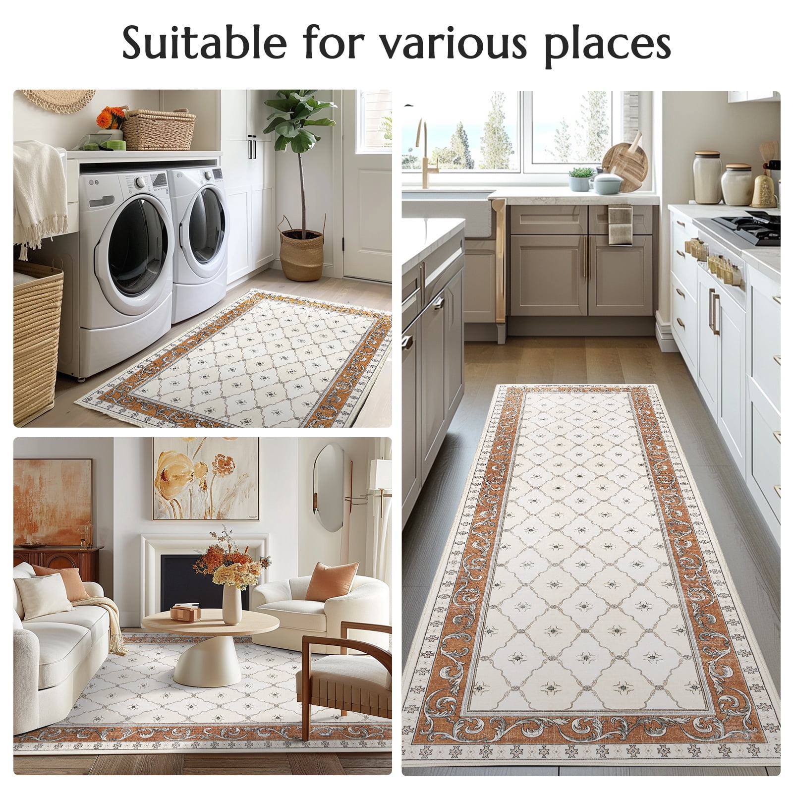 RUGKING 2X3 Area Rug Entryway Orange Multi Vintage Doormat Kitchen Floor Cover Indoor Soft Floral Mat Retro Accent Rug for Bathroom Living Room Bedroom Office Farmhouse