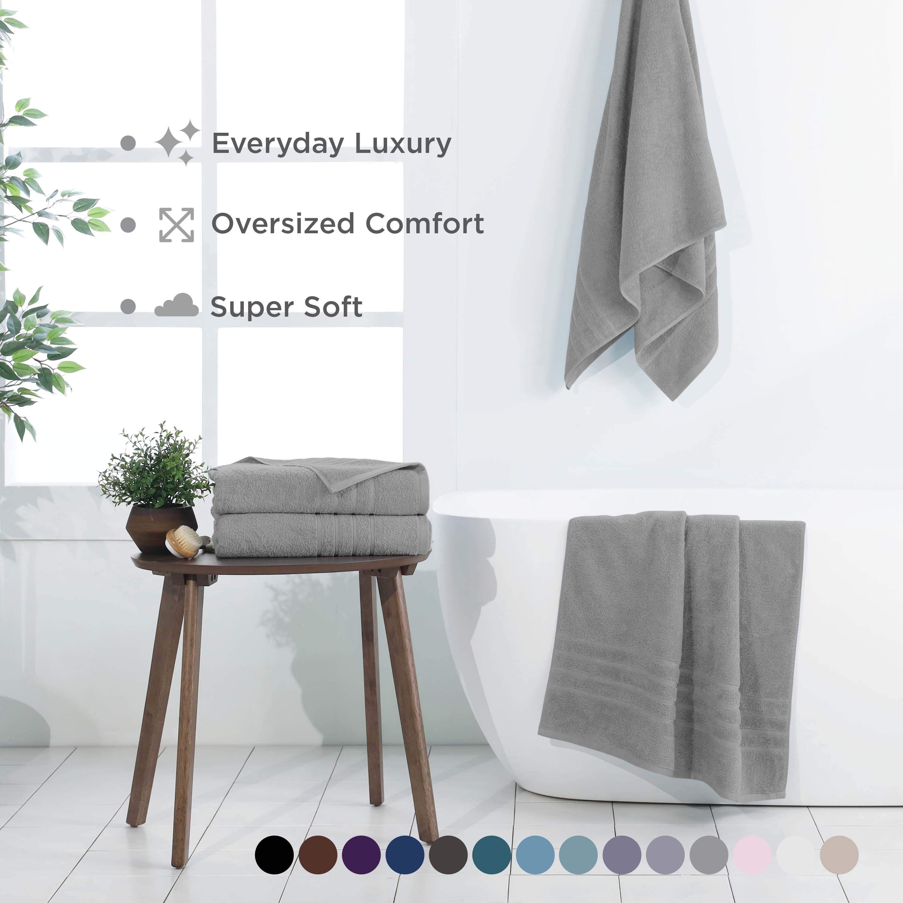 Martex 2-Pack Bath Sheet Set | 100% Cotton Extra Large 33" x 65" Towels | Monument Grey