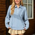 thumbnail image 5 of hotojiny Girls Long Sleeve Shirt Half Zip Collar Polka Dot Print Casual Loose Pullover Sports Top for Fall Winter(Light Blue,3-4 Years), 5 of 7