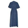 thumbnail image 5 of Gamivast Dresses for Women Linen Short Sleeve V-Neck Twist Front Maxi Dress Loose Fit A-Line Long Dress with Pockets Casual Resort Vacation Beach Dress Navy L, 5 of 6