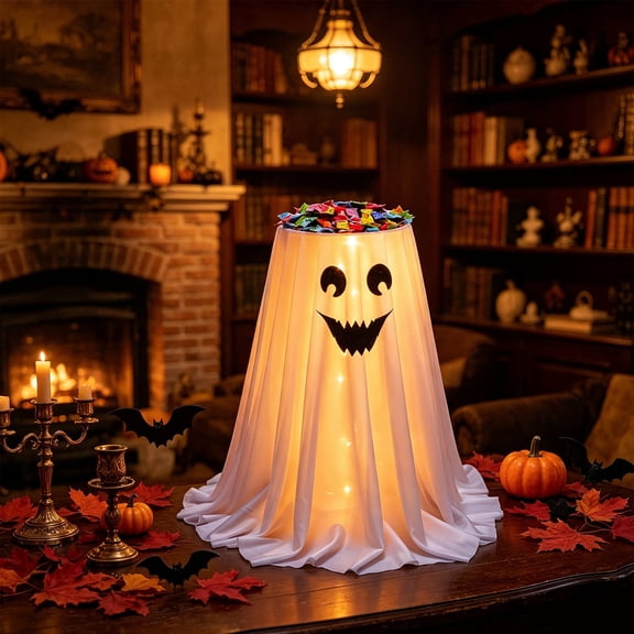Halloween Decorations Outdoor, Remote Light Up Cute Ghost Candy Stand with LED Lights, Indoor Outdoor Decor for Porch Yard Doorway