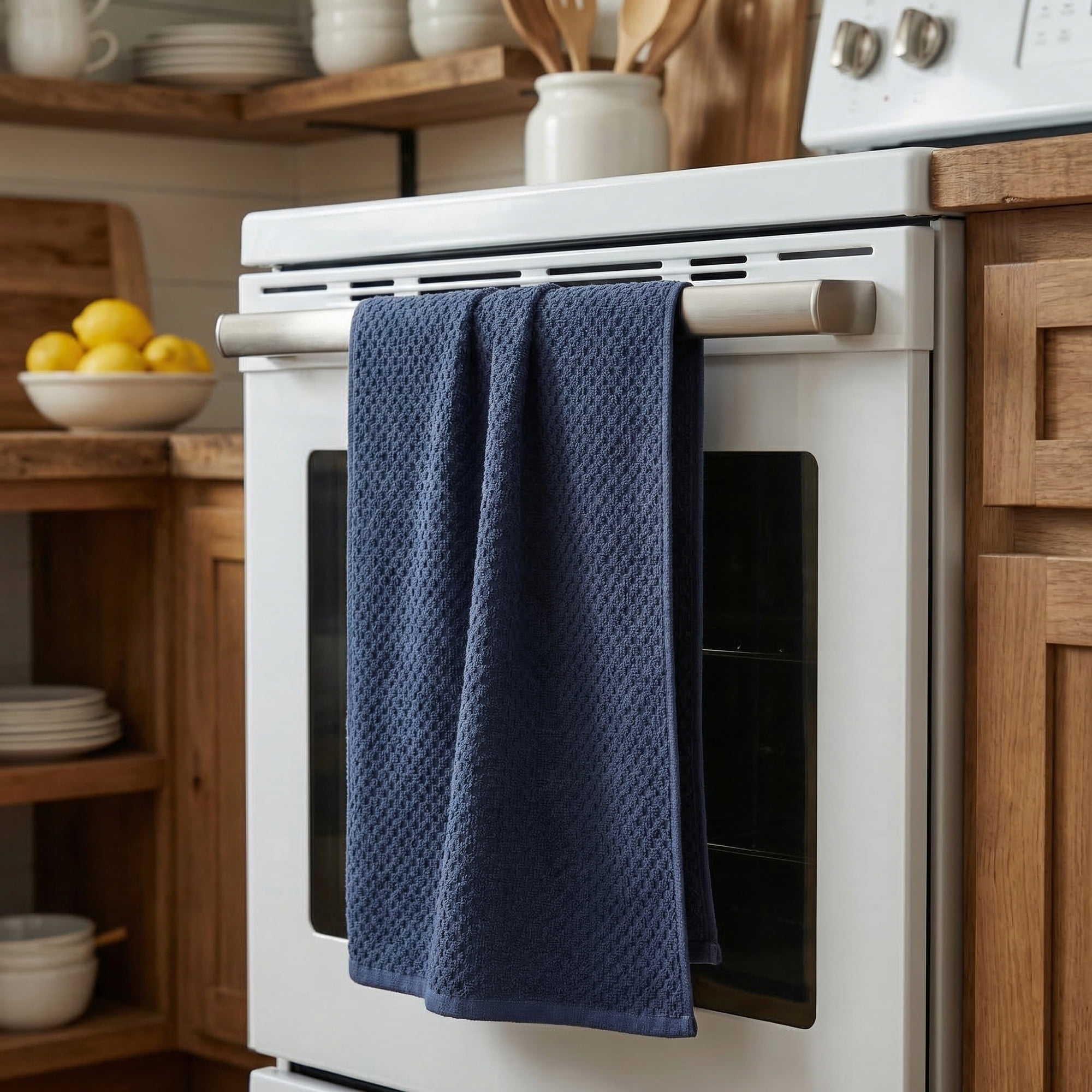Unique Bargains 2Pcs 100% Pure Cotton Solid Soft Absorbent Kitchen Towels Blue 25" x 15"