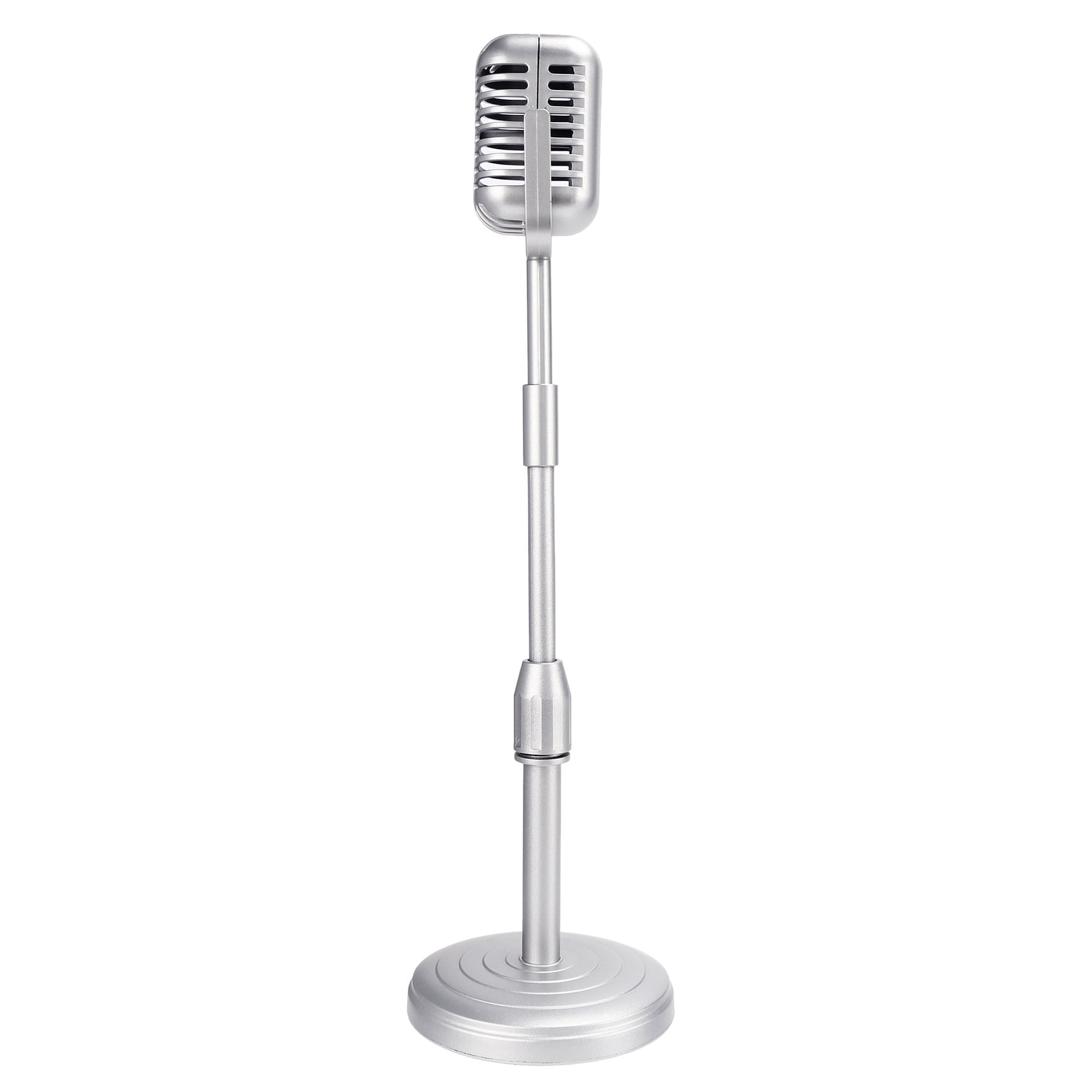 3X Desktop Microphone Prop Model with Adjustable Height, Classic Retro Style Microphone Stand Fake Mic Prop,Silver
