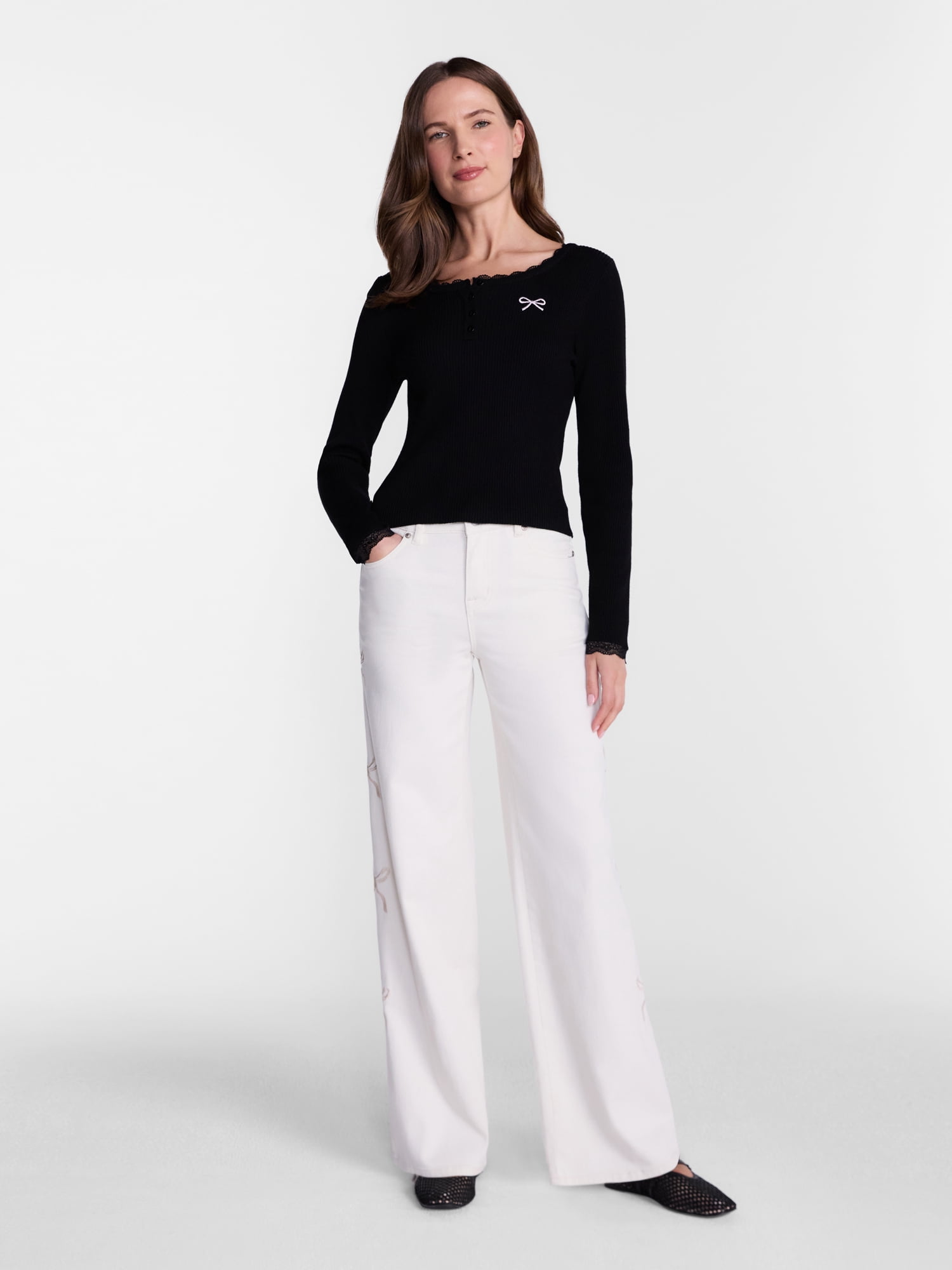 Madden NYC Women’s Ultra 90's Jeans with Bow Embroidery, 32'' Inseam, Sizes 00-18