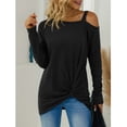 thumbnail image 4 of TEMOFON Women's Cold Shoulder Tops Long Sleeve Twist Knot Top Casual Tunic Blouse T-Shirts Black, 4 of 6