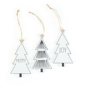 Holiday Time White and Silver Christmas Tree Ornaments, 4.7", 3 Pack