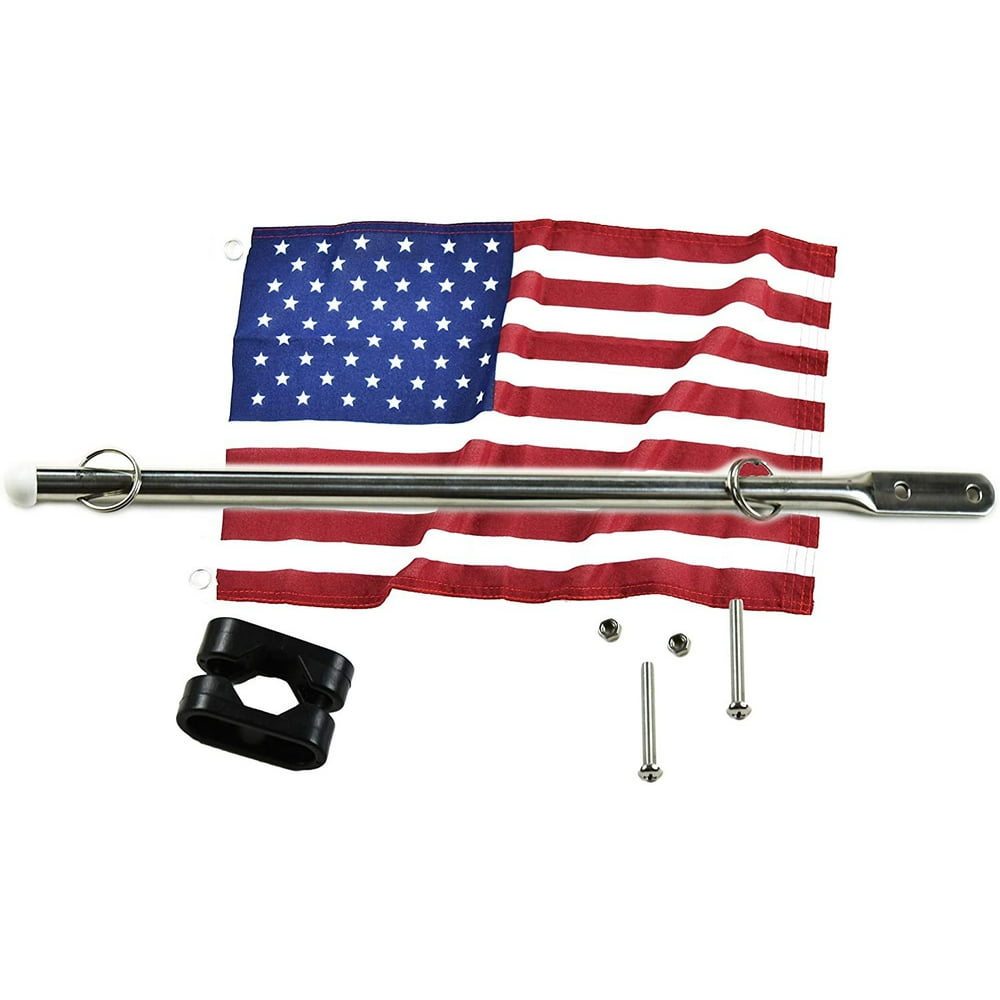 Marine City 304 Stainless Steel Flag Pole for Boat Yacht, and 12“ X 18 “ US Flag(Can clamp 7/8