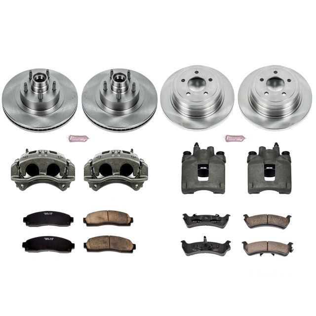 PowerStop Front and Rear Stock Replacement Brake Pad and Rotor Kit with Calipers Fits: FORD Select Models KCOE1921