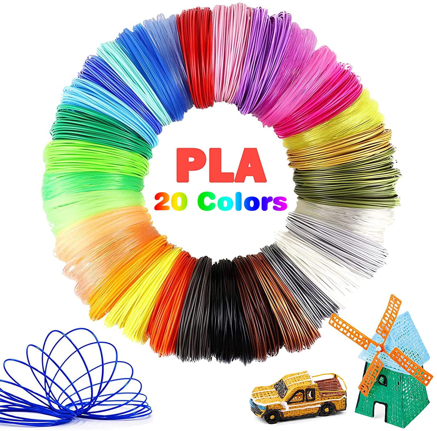 20 Colors 3D Pen PLA Filament Refills, 10 Feet Each Color, Total 200Ft