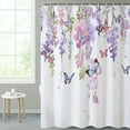 thumbnail image 5 of SUNOLIFE Purple Butterfly with Floral Shower Curtain Spring Lavendar Flowers Waterproof Fabric Bathroom Curtain 72x72 in, 5 of 9