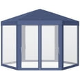 thumbnail image 2 of Outsunny 13' x 11' Garden Party Tent Hexagon Patio Canopy w/ Netting Blue, 2 of 9