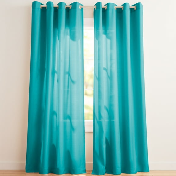 Exclusive Home Curtains Loha Linen Grommet Top Curtain Panel Pair, 54x84, Blue Teal