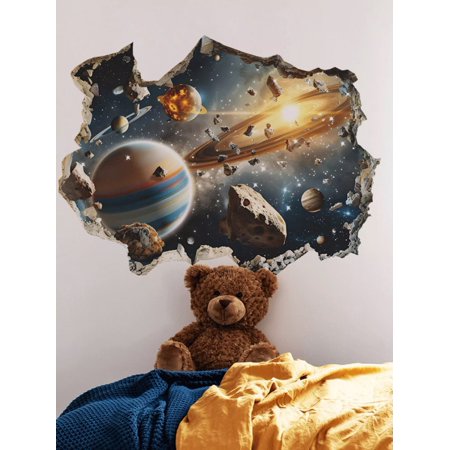 3D Galaxy Outer Space Wall Decals Sky wall decal Sky Stickers Wall Murals Wallpaper Decor DIY Peel and Stick Home Floor Living Room (Universe Planet)