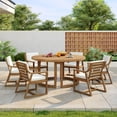 thumbnail image 3 of Harper & Bright Designs Outdoor Dining Set with Chairs for 6, Round Dining Table with Umbrella Hole, Patio Wooden Patio Furniture Set with Removable Cushions for Garden Backyard, Light Teak, 3 of 20