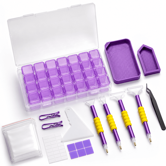 46 X Diamond Painting Tools and Accessories Kits - Multiple Sizes Painting Pens,Diamond Art Craft Tweezers Glue Diamond Correction 28 Girds Storage Box