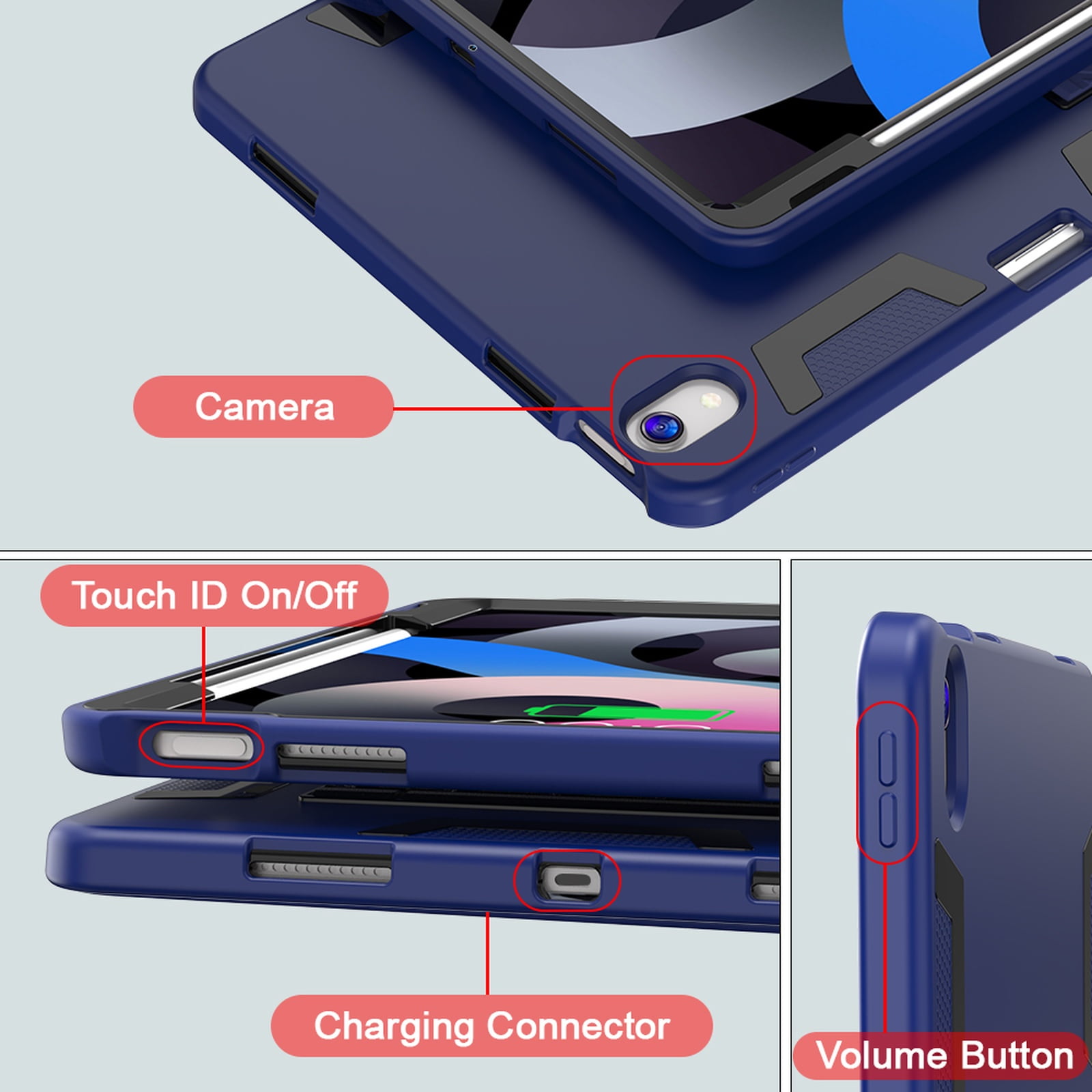 Decase Rugged Case Compatible with Apple iPad Air 13 Inch M3 2025 & M2 2024,Shockproof Protective Cover with Built-in Stand & Pencil Holder,Heavy Duty Hard Cover,Navyblue