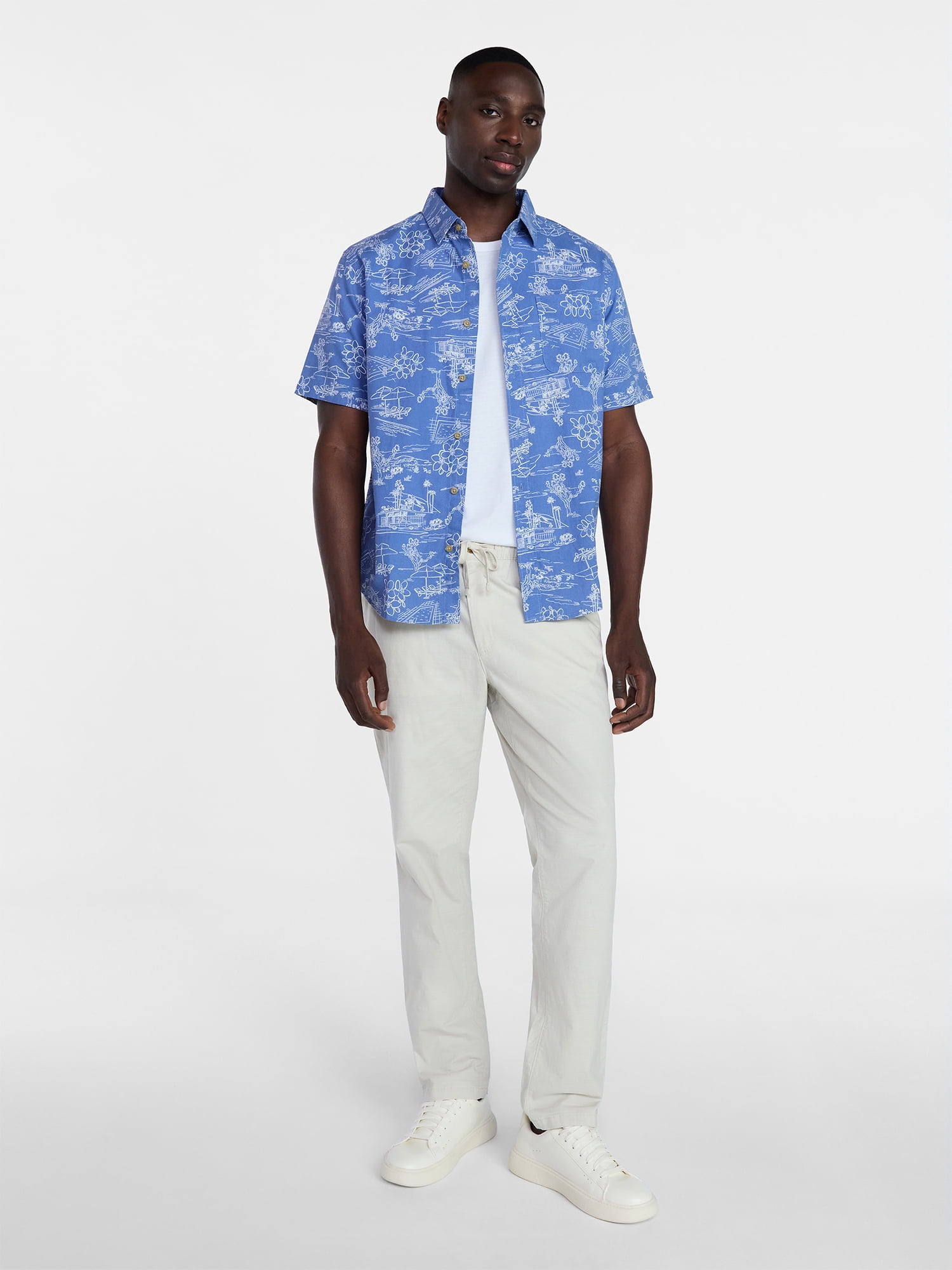 George Men's & Big Men's Modern Fit Poplin Button Up Shirt with Short Sleeves, Sizes XS-5XL