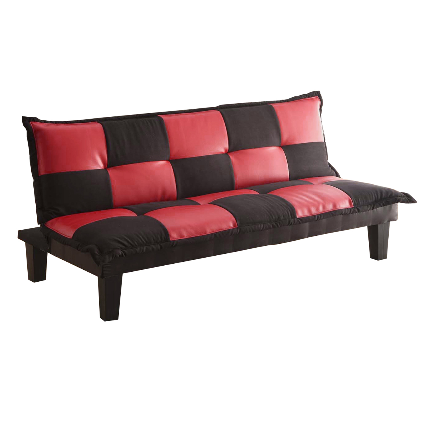 Home Source Red and Black Leather Sofa Bed in Microfiber