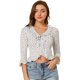 thumbnail image 1 of Blusa de punto con volantes y cuello en V profundo Allegra K floral para mujer blanco L, 1 of 6