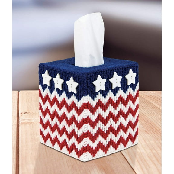 Mary Maxim Stars & Stripes Forever Plastic Canvas Tissue Box Cover