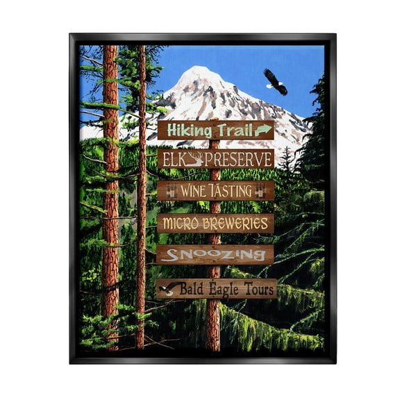 Stupell Industries Woodland Activities Sign Landscape Painting Black Floater Framed Canvas Art Print Wall Art, 17 x 21