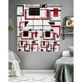 thumbnail image 5 of Red Black Geometric Kitchen Curtains Swag Valance and Tier Curtains Set 36 Inch Length, Farmhouse Minimalist Abstract Art Rod Pocket Drape Panels Pair Swag Curtains for Bathroom/Cafe/Window, 5 of 6