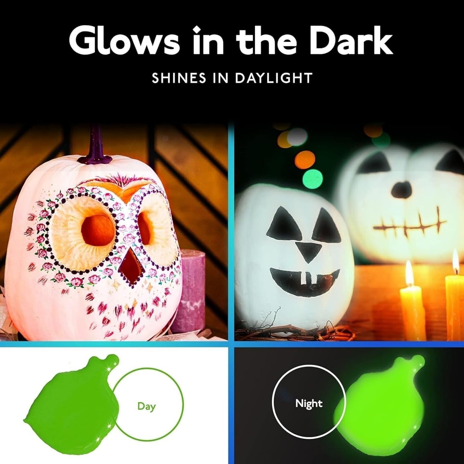 GOODTAKE Glow In The Dark Paint - 2000ml (70 oz) HUGE Bulk Size - Non-Toxic Neon & Vivid Colors - Glow Paint for Crafts, Halloween, Blacklight, UV Party, Nails, Body, Fabric, Walls (Yellow, 70 Fl Oz)