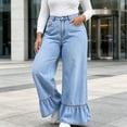 thumbnail image 7 of QQZ Wide Leg Ruffle Hem Jeans For Women, Plus‑Size Button‑Zip Denim Pants, Classic Pocket Loose Trousers, Trendy Relaxed Fit Jeans For Home Office Casual Weekend Activities, 7 of 7