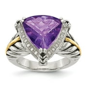 925 Sterling Silver With Real 14kt Amethyst and Diamond Ring Size: 7; for Adults and Teens; for Women and Men