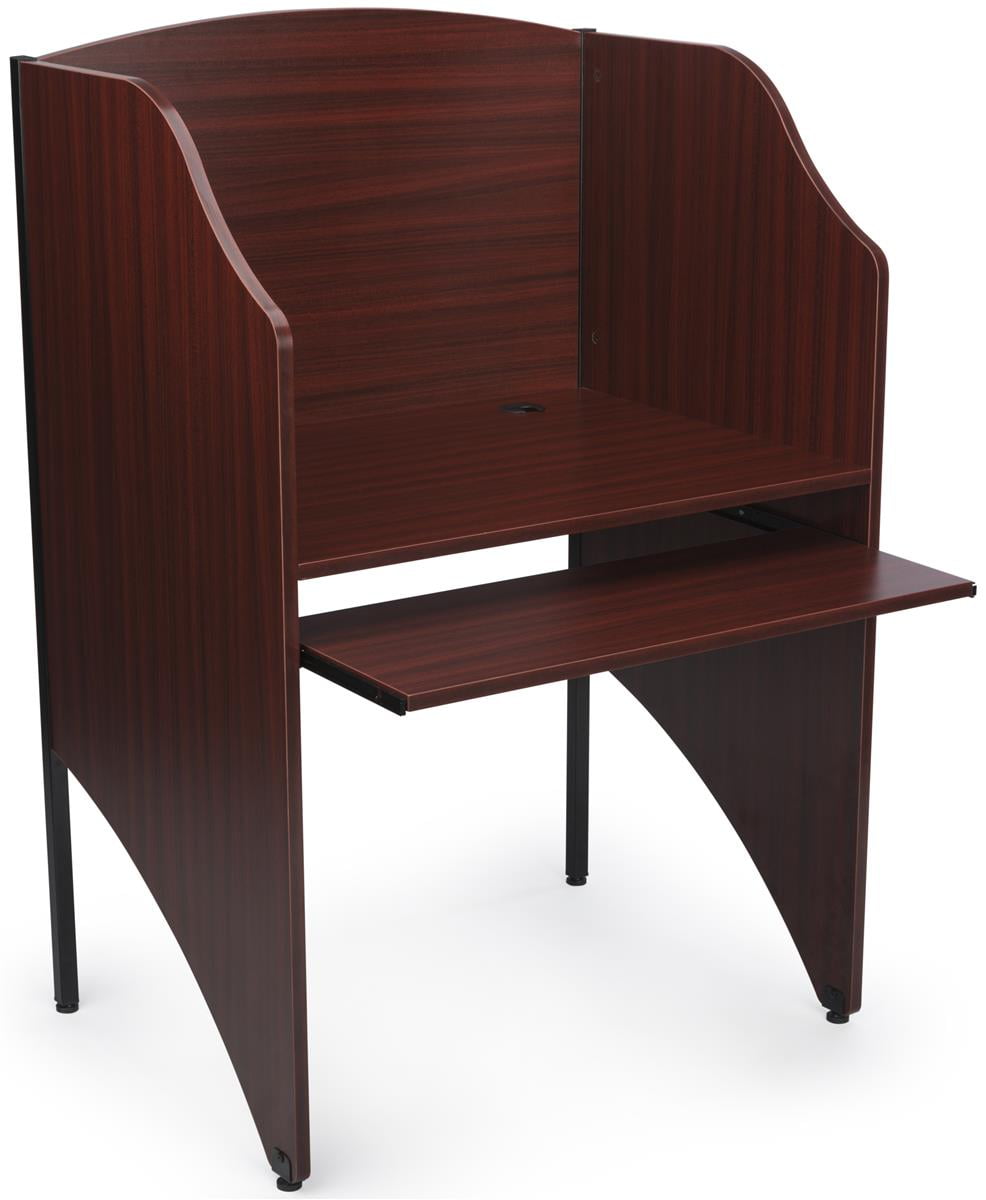 Displays2go Study Cubicle, Keyboard Tray, Steel Legs, Melamine Top Mahogany (LCKSCCSSSM